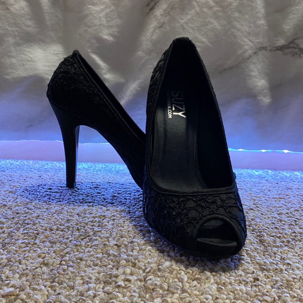 Black lace heels